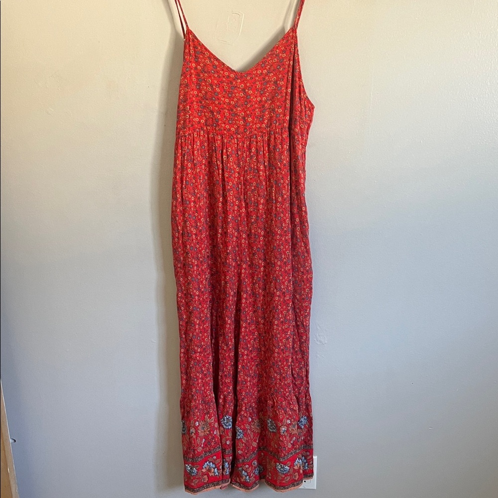 Natural Life- Floral Red Maxi Romper with Pockets